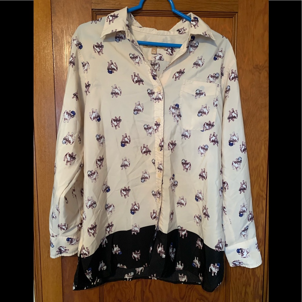 Ellen Tracy french bulldog blouse. Size Medium